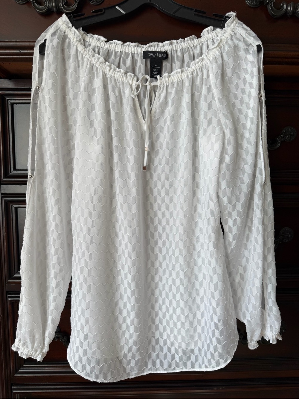 White House Black Market White Off-Shoulder Textured Tunic